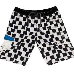RUSTY Mens Board Swim Shorts Size 34‎ Blue Black White